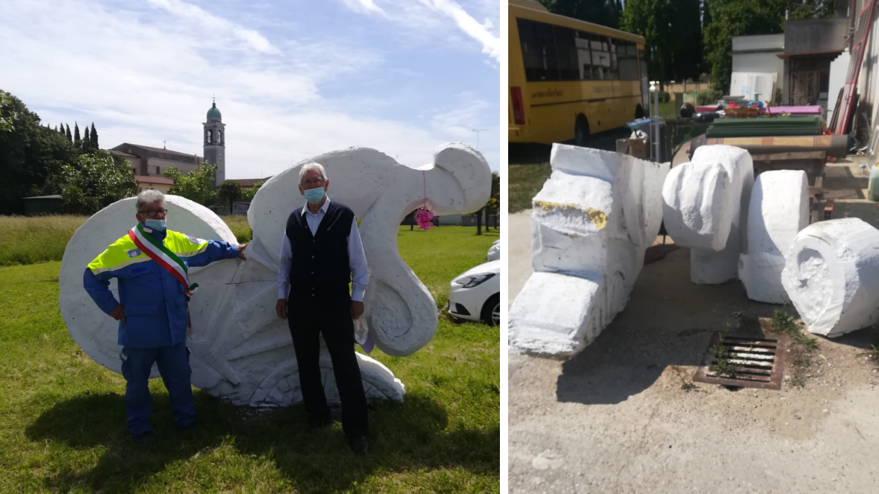 Immagine per Rabbia per l'attacco dei vandali a Terzo di Aquileia, distrutta la statua del ciclista